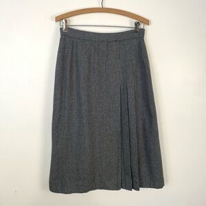 Vintage Wool Blend Gray Pin Stripe Side Pleats Midi Skirt Dark Academia